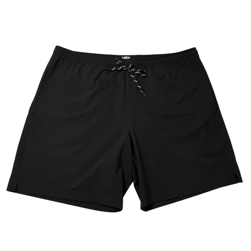 Lands End Mens‎ XXL Black Swim Board Shorts Elastic Waist 8" Inseam Athletic